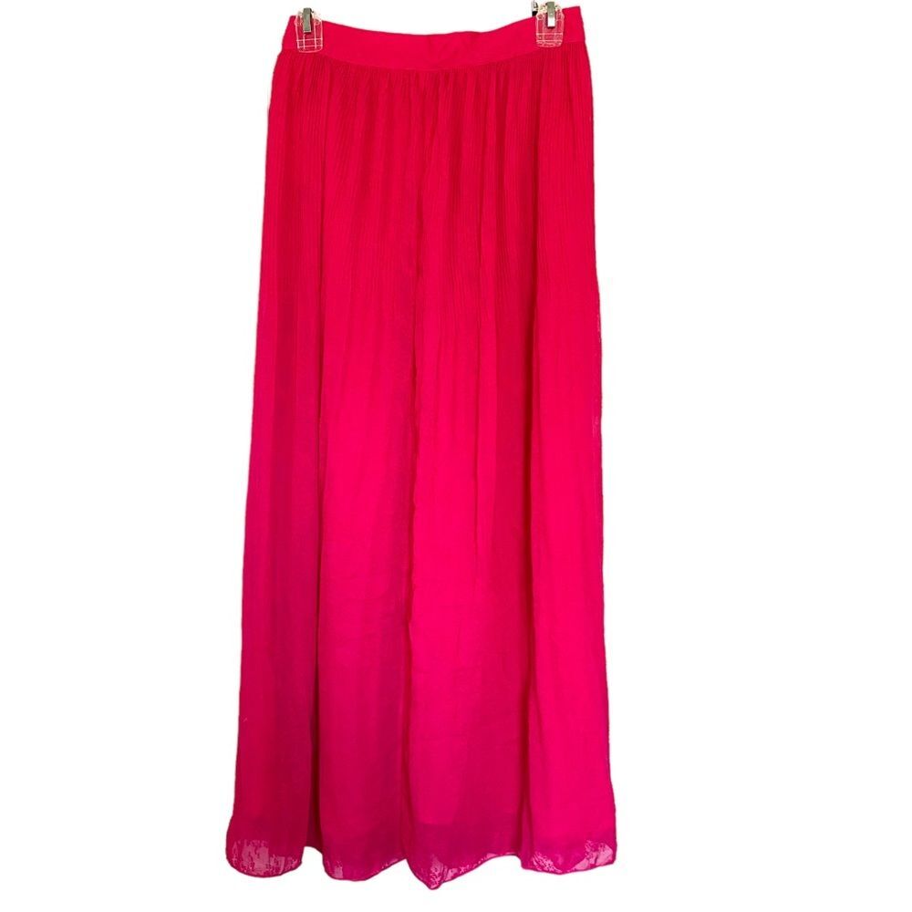 H&M Raspberry Pink Textured Zipper Waist Loose Maxi Skirt Size 4